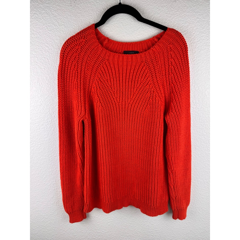 J Crew Bright Orange Ribbed Chunky Crew Neck Sweater Size S Cozy Cottagecore